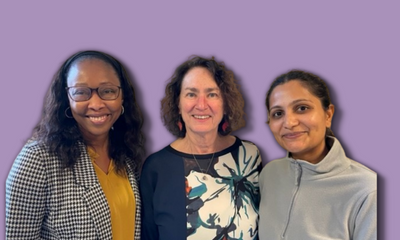A photo of Tanya Manning-Lewis, Kathy Sanford, and Nabila Kazmi smiling at the camera. Une photo de Tanya Manning-Lewis, Kathy Sanford, et Nabila Kazmi souriant à la caméra.